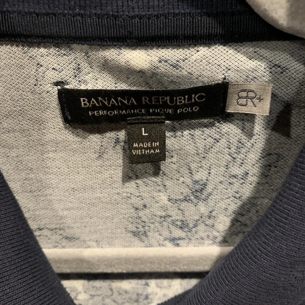 Banana Republic SS Polo 1/4 Button Performance Pique Collar Blue Pineappl Mens L